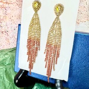 New In Box Elegant Yellow & Champagne Crystal Earrings